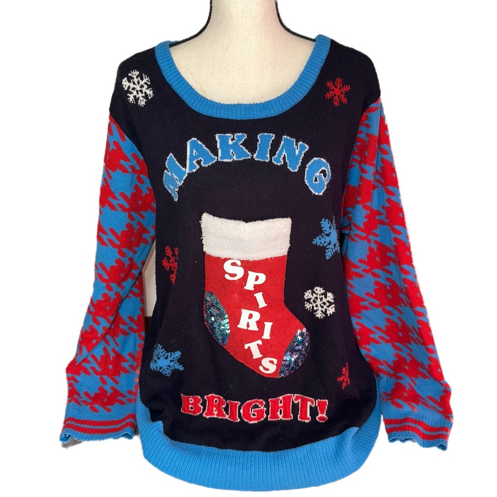 Making Spirits Bright! Women's Red & Blue Holiday Sweater